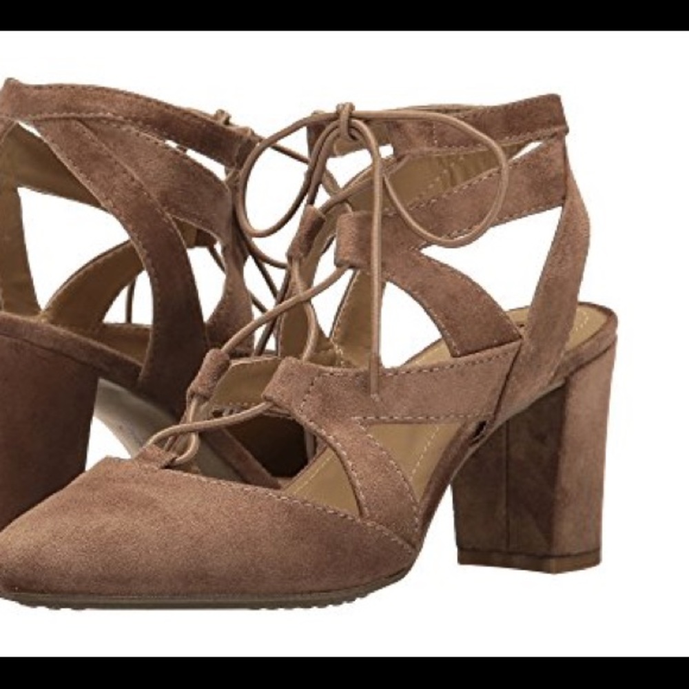 Rialto block heel 8.5 lace tan suede heels